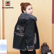 AEMAPE外套女2025春秋冬季新款韓版時(shí)尚女裝休閑寬松牛仔短外套女夾克 B60黑色加厚 加絨 L _115-125斤