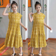 棉綢新款女童連衣裙薄款涼感兒童長(cháng)裙外穿旅游度假簡(jiǎn)約親子裝裙子 適合身高156-165厘米