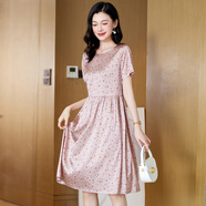i-O-J重磅真絲連衣裙女2025年夏季新款氣質(zhì)彈力修身波點(diǎn)高端緞面桑蠶絲 粉色 2XL