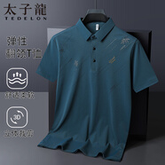 太子龍（TEDELON）短袖T恤男士父親節(jié)禮物夏季冰絲爸爸裝中老年翻領polo衫 墨青色56