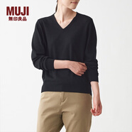 無印良品 MUJI 女式 羊毛桑蠶絲 可水洗 V領毛衣 BAC02A1A 長袖針織衫 黑色 XS