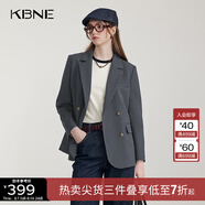 KBNE藏青西裝領(lǐng)短外套女小個(gè)子長(cháng)袖上衣春秋新款氣質(zhì)學(xué)院風(fēng)外衣 灰色 L