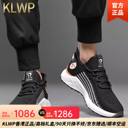 KLWP香港國際輕奢新款大碼透氣休閑運動鞋飛織跑步鞋子男百搭網(wǎng)面旅游 黑色內(nèi)增高 43