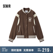 森馬（Semir）外套女刺繡拼接撞色寬松夾克2024冬季仿毛呢棒球服109724108004