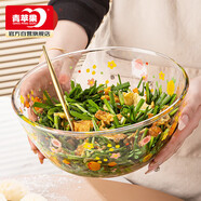 青蘋果耐熱玻璃碗印花和面盆加厚打蛋碗揉面盆4.35L超大容量