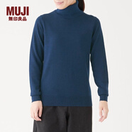無印良品 MUJI 女式 天竺 高領(lǐng)毛衣 長(zhǎng)袖針織衫 藍(lán)色 M
