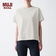 無印良品 MUJI 女式 粗棉線天竺編織 一字領(lǐng)寬版T恤 BBB07A1S 淺灰色 XS-S
