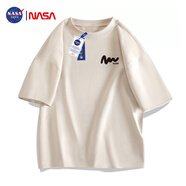 NASA GISS官方潮牌聯(lián)名t恤男夏季寬松休閑圓領(lǐng)百搭印花五分短袖 米杏 2XL 