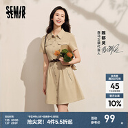 森馬（Semir）連衣裙女商場(chǎng)同款收腰襯衫裙復(fù)古2024夏季美拉德純色短裙 淺駝50006 XS