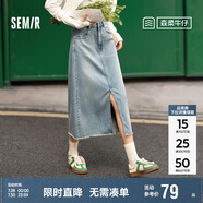 森馬[森柔牛仔]牛仔半身裙女毛邊夏季直筒裙103324120005