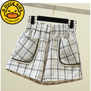 G.DUCKKIDS女童小香風(fēng)呢子短褲秋冬款韓版百搭外穿靴褲休閑高腰顯瘦闊腿褲 白色 130cm 呢子短褲7-8歲