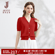 經(jīng)典故事（JANE STORY）克萊因藍(lán)冰絲短袖針織衫女夏季2025新款洋氣泡泡袖法式針織上衣 C03大紅 M