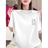 貝雅茜純棉正肩短袖t恤女2025夏季新款寬松上衣顯瘦大碼圓領(lǐng)印花打底衫 T-白色【comeoh熊】?jì)?yōu)質(zhì)純棉 M (建議100斤內)
