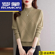 羅蒙（ROMON）高檔半高領(lǐng)洋氣毛衣女士秋冬2024新款寬松時(shí)尚內搭針織打底衫 駝色 M 建議95-110斤