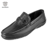卡塞利尼（KASAILINI）輕奢豆豆鞋男真皮透氣商務(wù)休閑皮鞋羊仿鹿英倫套腳懶人低幫駕車(chē)鞋 黑色 44