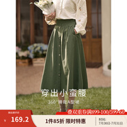 茵曼（INMAN）半身裙女士2025年春季女裝新款復(fù)古顯瘦通勤中長款純棉長裙子 茶綠色 -18518192 L