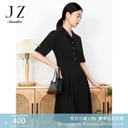 玖姿·安娜蔻西裝領(lǐng)連衣裙女裝夏款OL風(fēng)知性裙子通勤小黑裙 素黑 XL