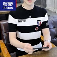 羅蒙（ROMON）品牌2025新款針織短袖T恤男款夏季高端修身冰絲上衣休閑體恤衫t 黑白333 S 165 (90-105斤)