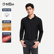金利來【長絨棉/磨毛底/升溫保暖】秋冬季長袖T恤男Polo衫 黑色 L