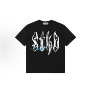 ST&SATSTK SMALL TOWN KID 美式嘻哈復(fù)古字母印花寬松圓領(lǐng)短袖T恤 黑色 【 260克純棉】 XL