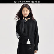佐丹奴針織衫女秋冬新款珠片圓領(lǐng)紐扣開(kāi)叉下擺針織毛衣女18354816 09黑色 L