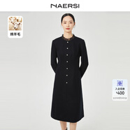 娜爾思（NAERSI）【綿羊毛】氣質(zhì)立領(lǐng)紅色連衣裙女冬裝新款A(yù)字裙 黑色 2XL