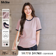 MsShe【波浪紋肌理短袖】大碼女裝2025春夏季胖mm巨顯瘦撞色T恤 短袖-桔梗紫色現(xiàn)貨 4XL