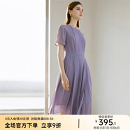 顏域（YANYEE）短袖百褶連衣裙2024夏天新款女裝氣質(zhì)女神范收腰顯瘦氣質(zhì)a字裙 紫色 S/36