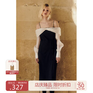 歐時(shí)力OCHIRLY 蝴蝶結(jié)一字領(lǐng)連衣裙鉆鏈肩帶法式禮服秋冬季通勤 黑色 XS