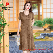 皮爾卡丹（pierre cardin）中年媽媽夏裝改良旗袍連衣裙高貴2025新款中老年女闊太太洋氣裙子 卡其色 XL 【85-105斤】