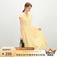 范思藍(lán)恩法式復(fù)古翻領(lǐng)短袖襯衫連衣裙女2025夏裝新款高腰A字裙子 黃色 L