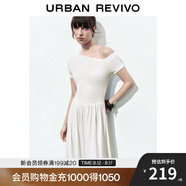 UR2025秋季新款女裝氣質(zhì)斜肩領修身拼接連衣裙UWM750055 本白 XL