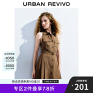 UR秋季新款女裝美拉德復(fù)古風(fēng)坎肩無袖連衣裙UWL740068 深咖棕 XS
