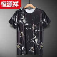 恒源祥品牌男裝2025新品夏季男士冰絲短袖圓領(lǐng)T恤寬松休閑印花胖佬加肥 冰絲狼圖騰 9XL 【建議280-310斤】
