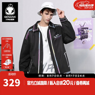 閃電潮牌（GENANX）男士夾克春秋新款炫彩設計噴漆印花寬松外套潮 黑色 XL