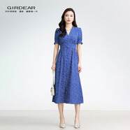 哥弟（GIRDEAR）女裝鳶尾裙子法式茶歇田園風(fēng)收腰顯瘦連衣裙150026 寶石藍(lán) XL (5碼)