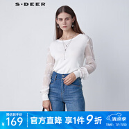 S.DEERsdeer圣迪奧女裝羅紋圓領(lǐng)亮片褶皺拼接針織衫S221Z3501 白色/90 L 170