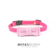 HONEY BUNNY貓咪安全扣項圈防窒息鎖死寵物小領結鈴鐺撞色蝴蝶結 玫粉 均碼2030cm