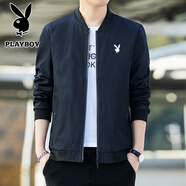 花花公子（PLAYBOY）夾克男外套上衣秋冬季新款中青年時(shí)尚百搭立領(lǐng)春秋休閑服 黑色 常規(guī) 2XL （125斤-145斤）