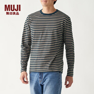 無(wú)印良品 MUJI 男式 印度棉天竺編織 條紋圓領(lǐng)長(cháng)袖T恤 ABD01A0S 米色X橫條 XS