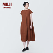 無印良品（MUJI）女式 易干彈力泡泡紗 法國袖連衣裙 女裝裙子夏季 BC2JQA4S 磚紅色 S (155/80A)