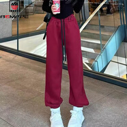 AEMAPE女褲歐洲站2025春秋冬季新款松緊腰加絨字母P刺繡糖果色束腳衛褲 紅色 L 建議100-120斤