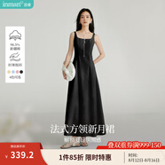 茵曼（INMAN）章若楠同款歐若風(fēng)法式吊帶連衣裙2025夏季新品女裝淡鵝黃色裙子 黑色 S