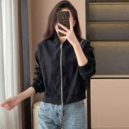 AEMAPE小個子高腰短款刺繡棒球服外套女2025年新款春秋休閑百搭夾克上衣 黑色 常規(guī) M