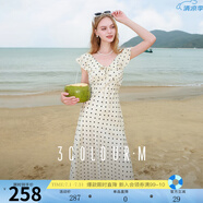 三彩2025夏季新款提花連衣裙波點(diǎn)印花荷葉邊收腰長裙法式M 米白色花卉 XL 170/92A