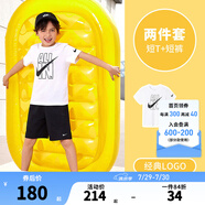NIKE  3BRAND 耐克男女童純棉短袖T恤+短褲2件套裝夏季新款短袖套裝 正黑色（1259） 150 /72 【建議身高140-152cm】