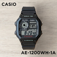 卡西歐（CASIO）手表男CASIO AE1000WD1A鋼帶 世界地圖 防水學(xué)生電子表 AE-1200WH-1A黑色紅字