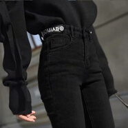 夏季泫雅黑色九分高腰牛仔褲女小腳褲顯瘦鉛筆褲子女裝 黑色 S