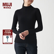 無印良品 MUJI 女式 寬羅紋 可水洗 半高領(lǐng)毛衣長袖針織衫 BAA02A1A 黑色 M