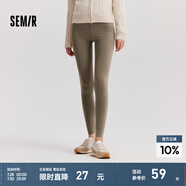 森馬（Semir）休閑褲女修身磨毛輕暖小腳褲2024秋冬新款顯腿長九分鯊魚褲瑜伽褲 深卡其50790 165/70A/L
